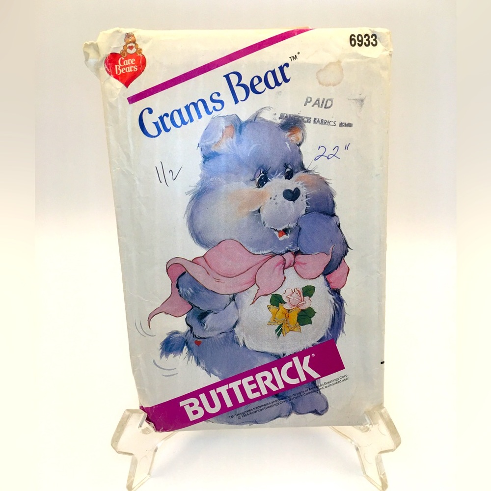 Vintage BUTTERICK Craft Sewing Pattern - #6933 'Grams Care Bear'